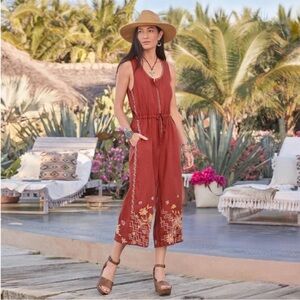 Johnny Was Terracotta Linen Jumpsuit